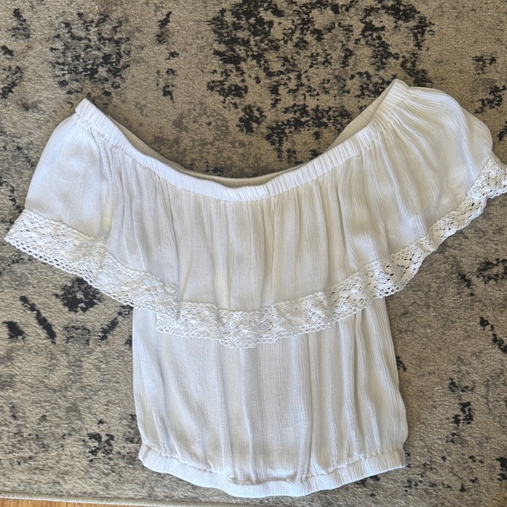 White Off-Shoulder Lace Trim Crop Top